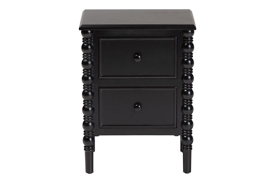 Baxton Studio Malinda Classic Black Wood 2-Drawer End Table with Spindle Legs FredCo