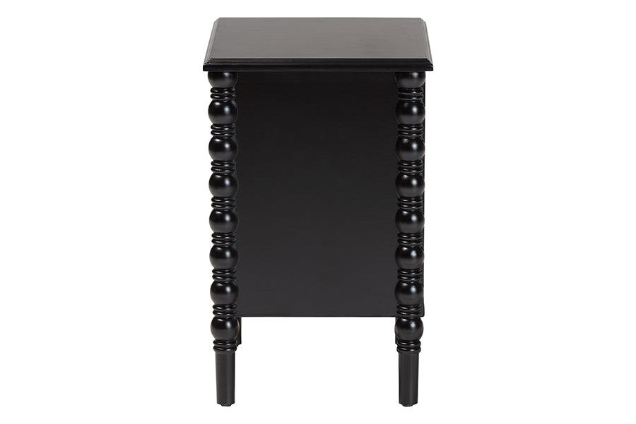 Baxton Studio Malinda Classic Black Wood 2-Drawer End Table with Spindle Legs FredCo