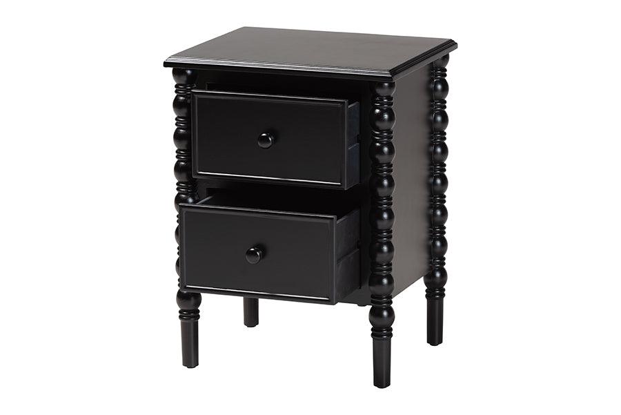 Baxton Studio Malinda Classic Black Wood 2-Drawer End Table with Spindle Legs FredCo