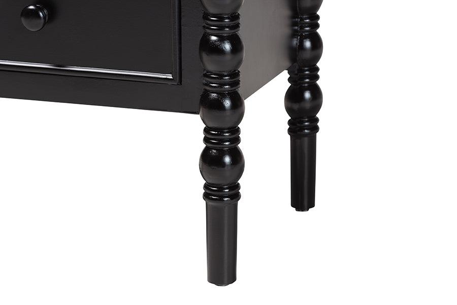 Baxton Studio Malinda Classic Black Wood 3-Drawer End Table with Spindle Legs FredCo