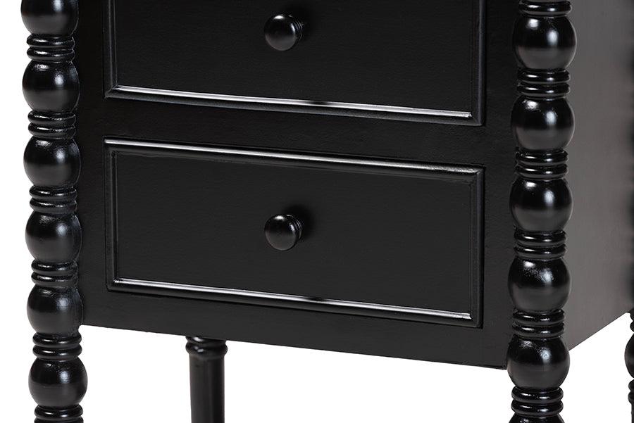 Baxton Studio Malinda Classic Black Wood 3-Drawer End Table with Spindle Legs FredCo
