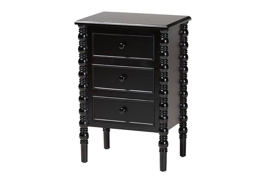 Baxton Studio Malinda Classic Black Wood 3-Drawer End Table with Spindle Legs FredCo