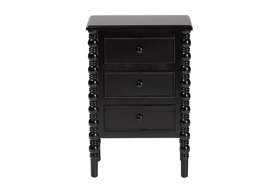 Baxton Studio Malinda Classic Black Wood 3-Drawer End Table with Spindle Legs FredCo