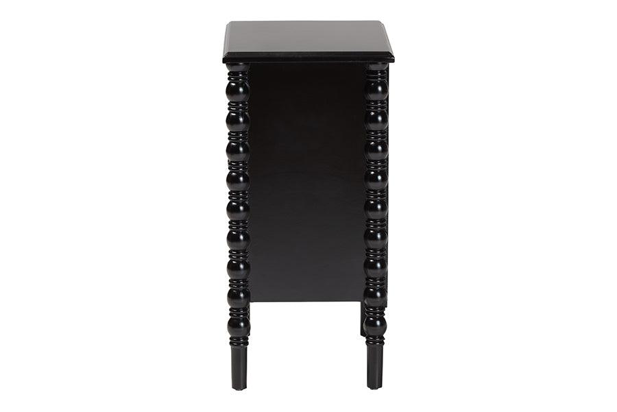 Baxton Studio Malinda Classic Black Wood 3-Drawer End Table with Spindle Legs FredCo