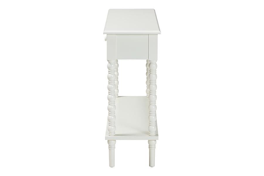 Baxton Studio Malinda Classic White Wood 2-Drawer Console Table with Spindle Legs FredCo
