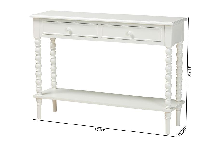 Baxton Studio Malinda Classic White Wood 2-Drawer Console Table with Spindle Legs FredCo