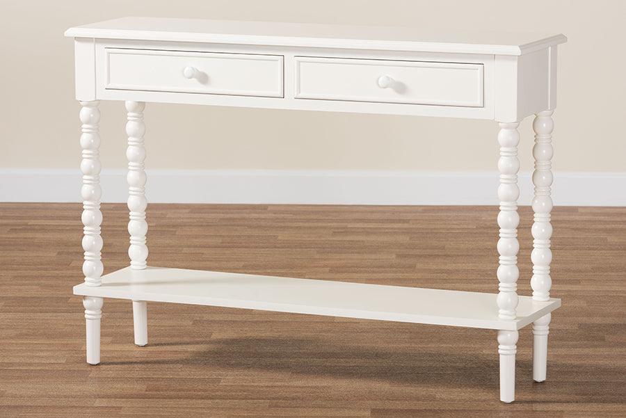 Baxton Studio Malinda Classic White Wood 2-Drawer Console Table with Spindle Legs FredCo