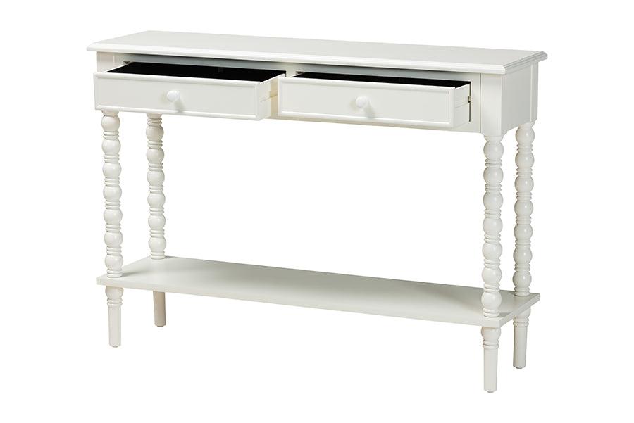 Baxton Studio Malinda Classic White Wood 2-Drawer Console Table with Spindle Legs FredCo