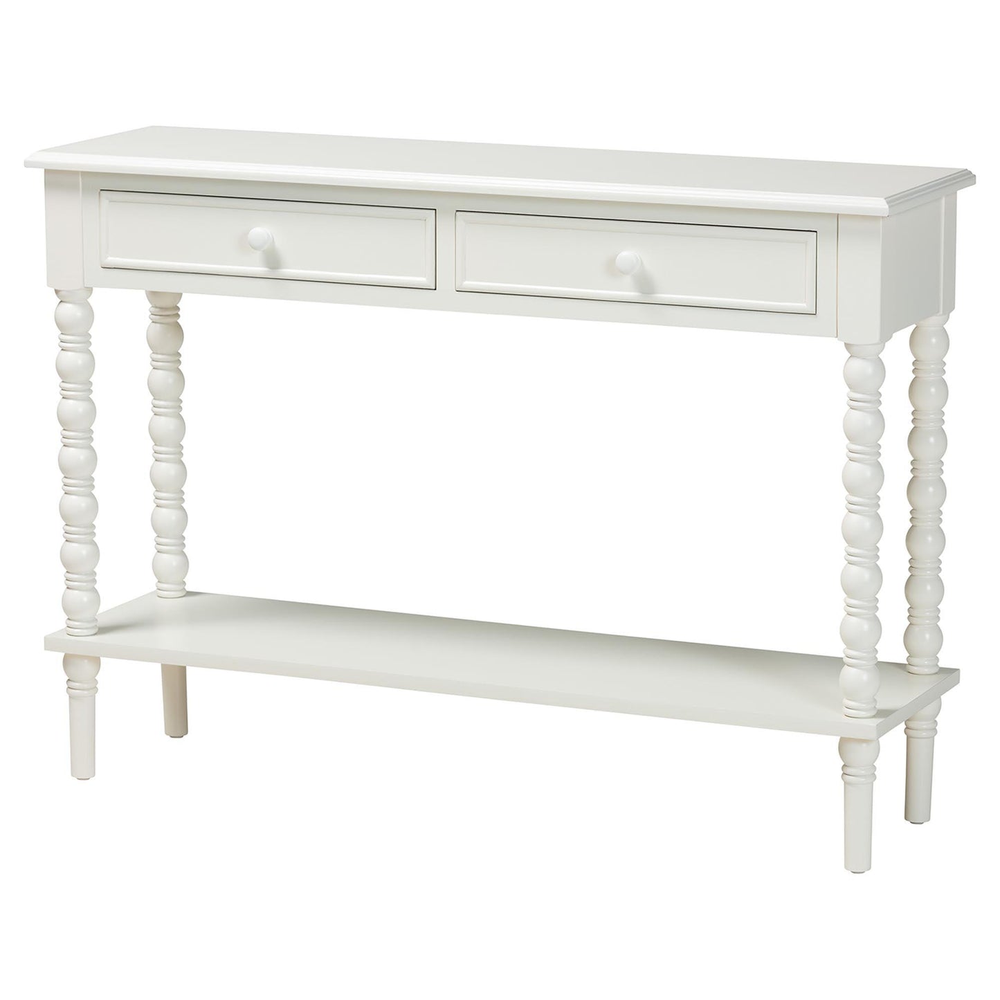 Baxton Studio Malinda Classic White Wood 2-Drawer Console Table with Spindle Legs FredCo