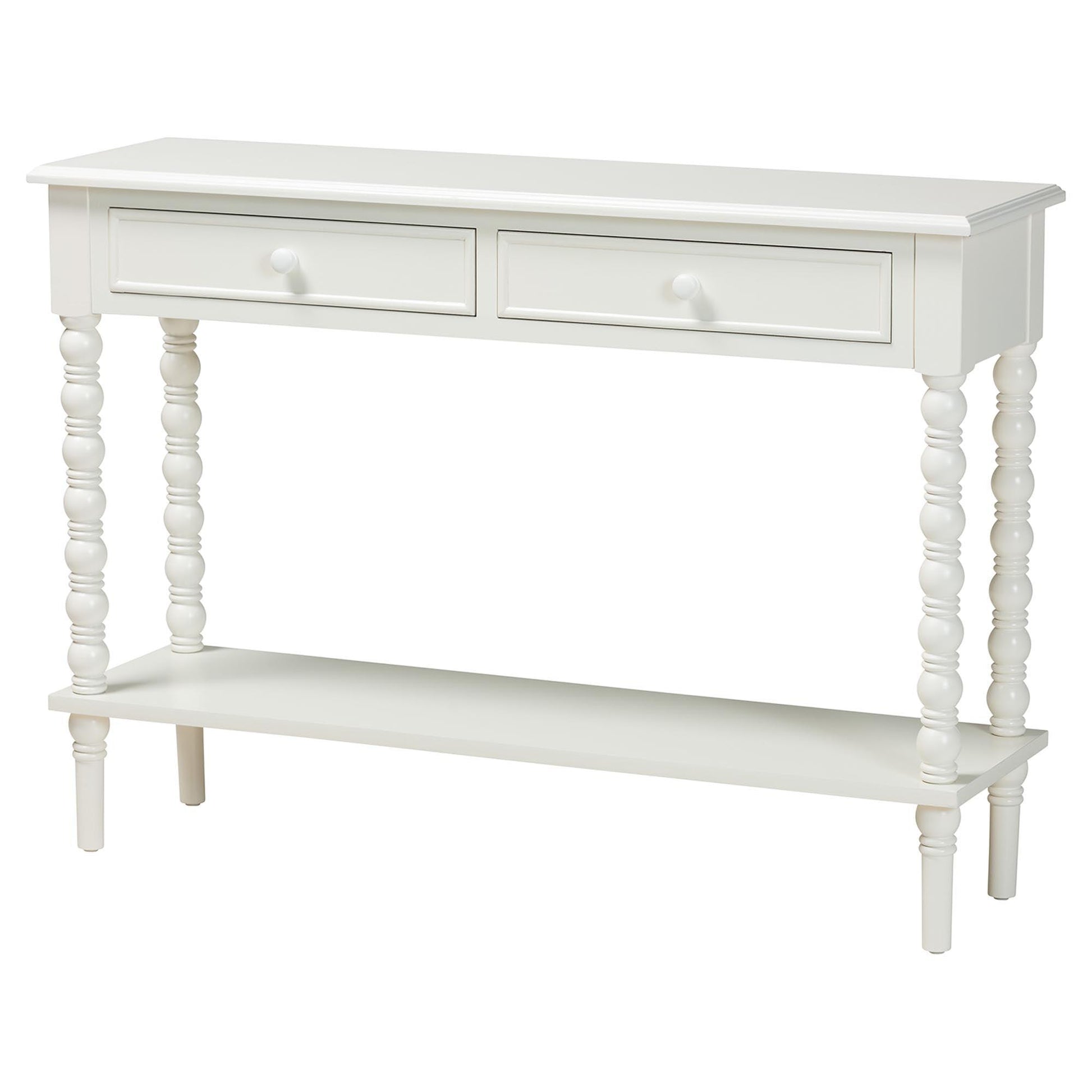 Baxton Studio Malinda Classic White Wood 2-Drawer Console Table with Spindle Legs FredCo