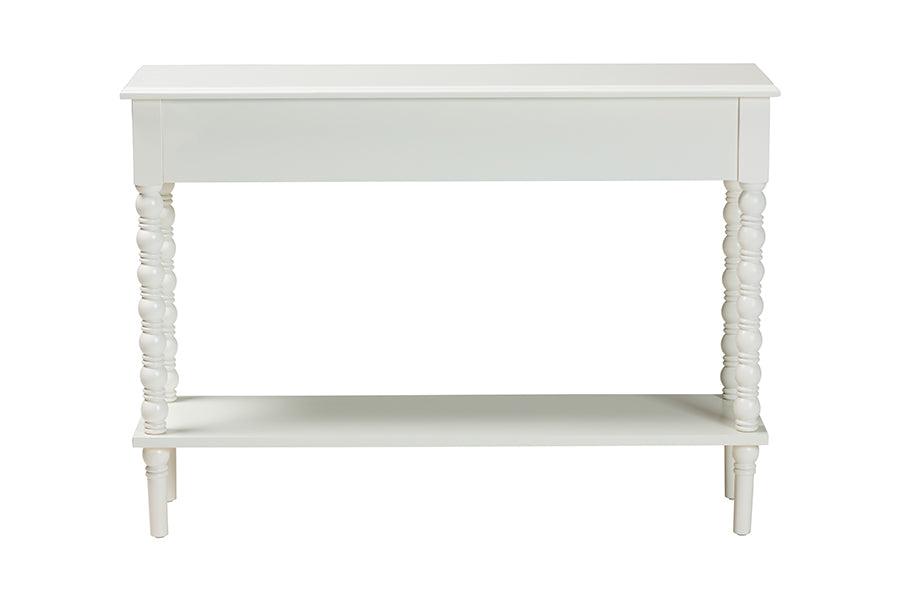 Baxton Studio Malinda Classic White Wood 2-Drawer Console Table with Spindle Legs FredCo