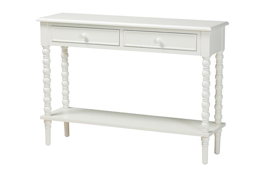 Baxton Studio Malinda Classic White Wood 2-Drawer Console Table with Spindle Legs FredCo