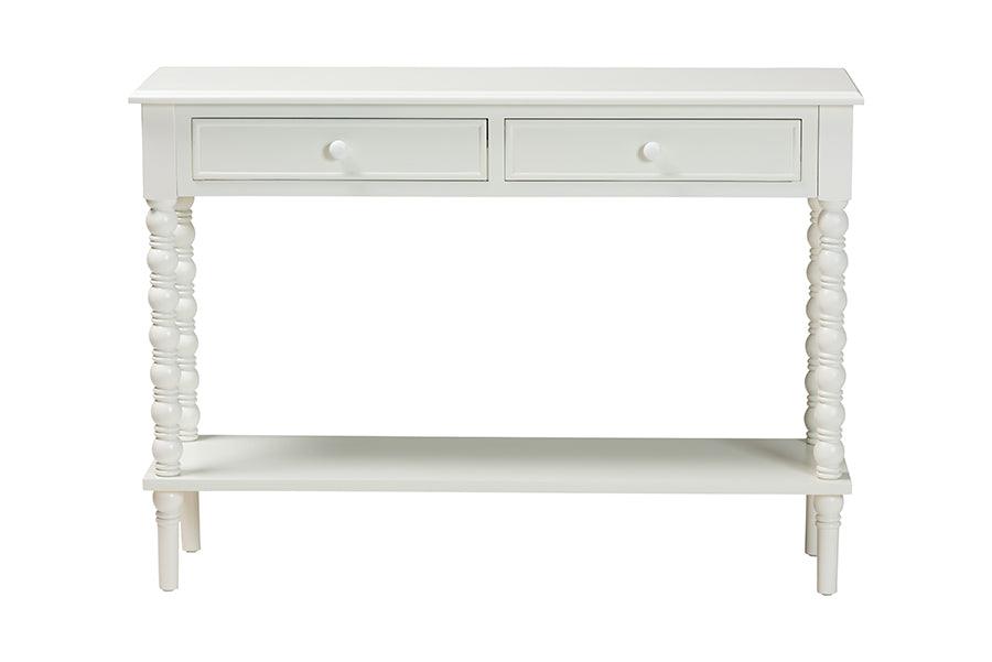 Baxton Studio Malinda Classic White Wood 2-Drawer Console Table with Spindle Legs FredCo