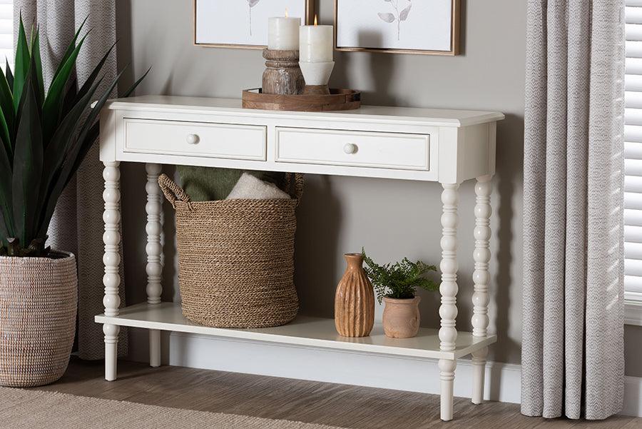 Baxton Studio Malinda Classic White Wood 2-Drawer Console Table with Spindle Legs FredCo