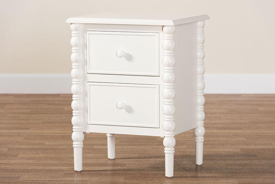Baxton Studio Malinda Classic White Wood 2-Drawer End Table with Spindle Legs FredCo