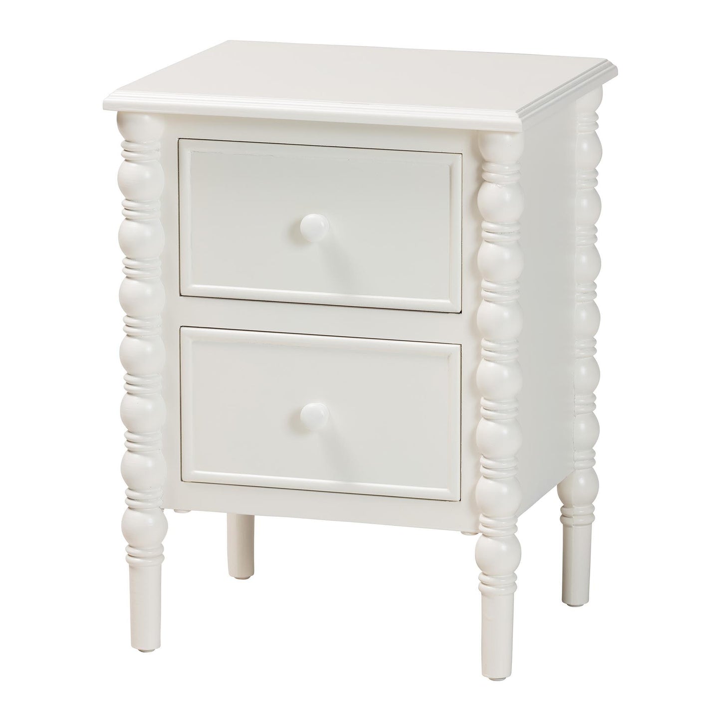 Baxton Studio Malinda Classic White Wood 2-Drawer End Table with Spindle Legs FredCo
