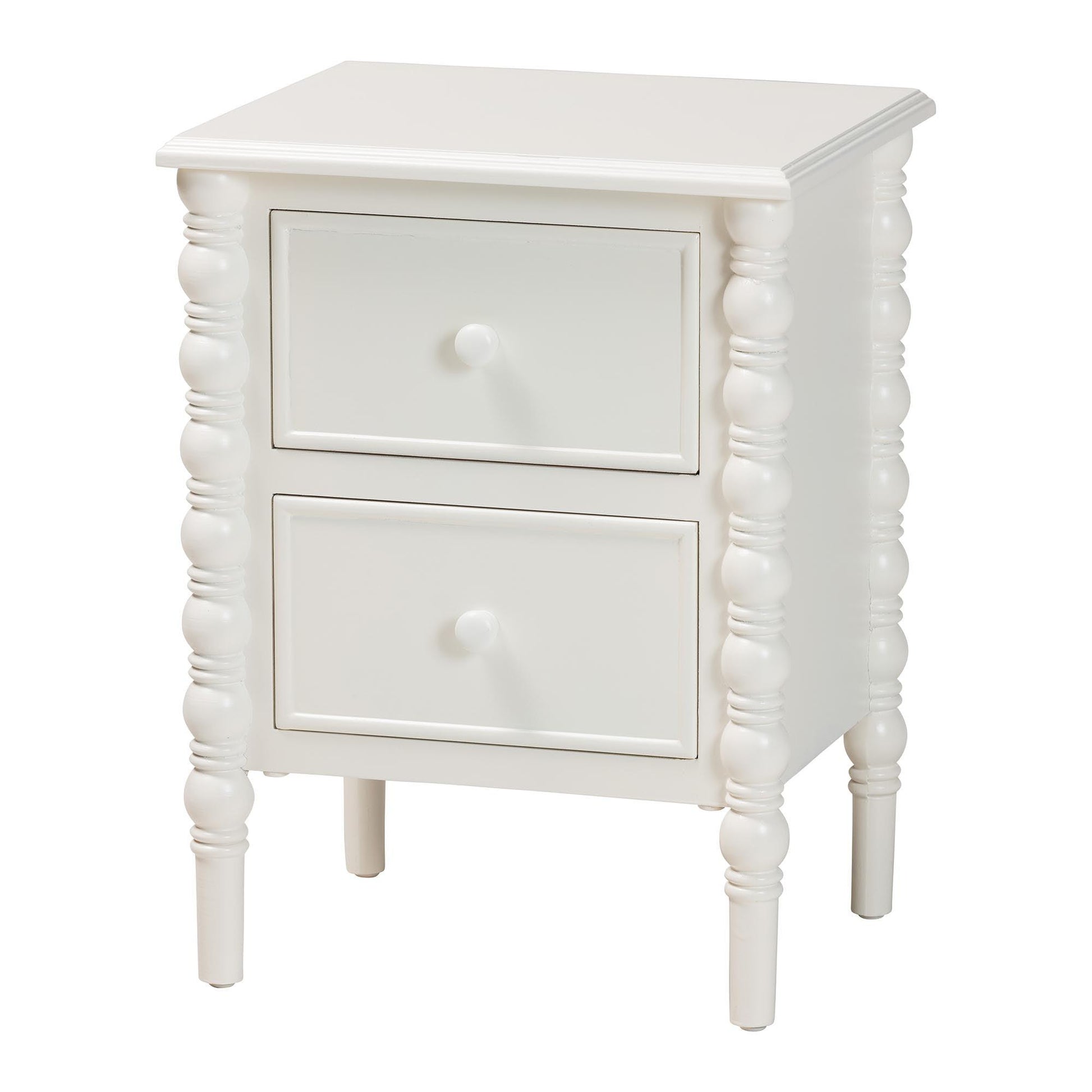 Baxton Studio Malinda Classic White Wood 2-Drawer End Table with Spindle Legs FredCo