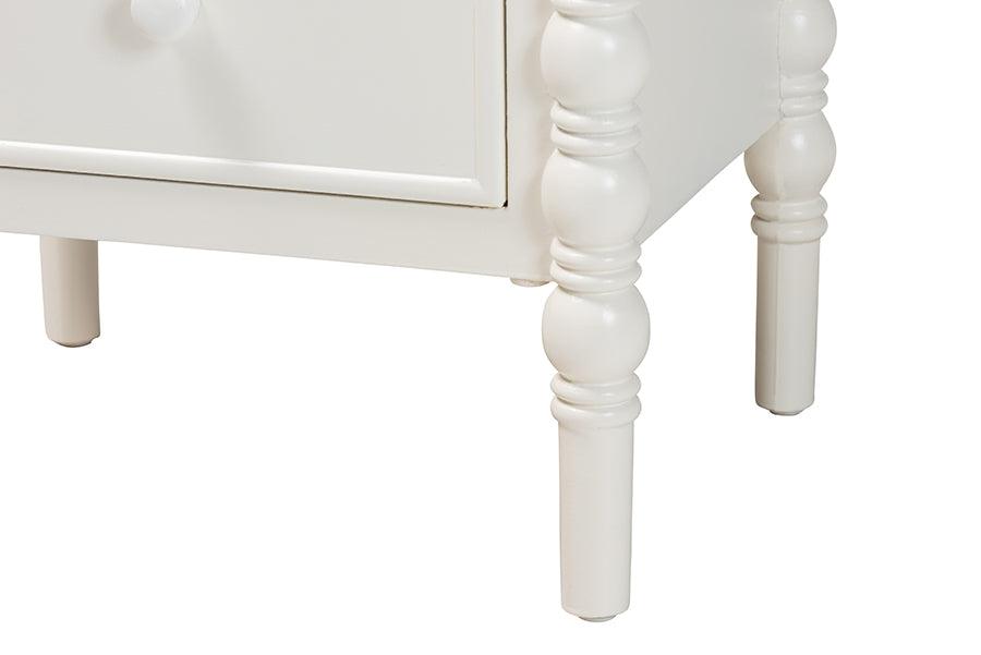 Baxton Studio Malinda Classic White Wood 2-Drawer End Table with Spindle Legs FredCo