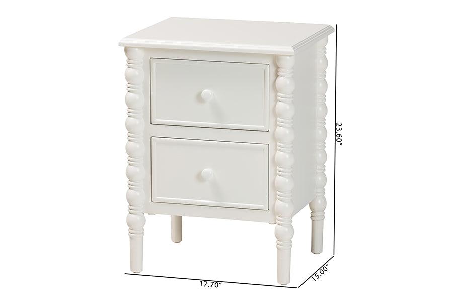 Baxton Studio Malinda Classic White Wood 2-Drawer End Table with Spindle Legs FredCo