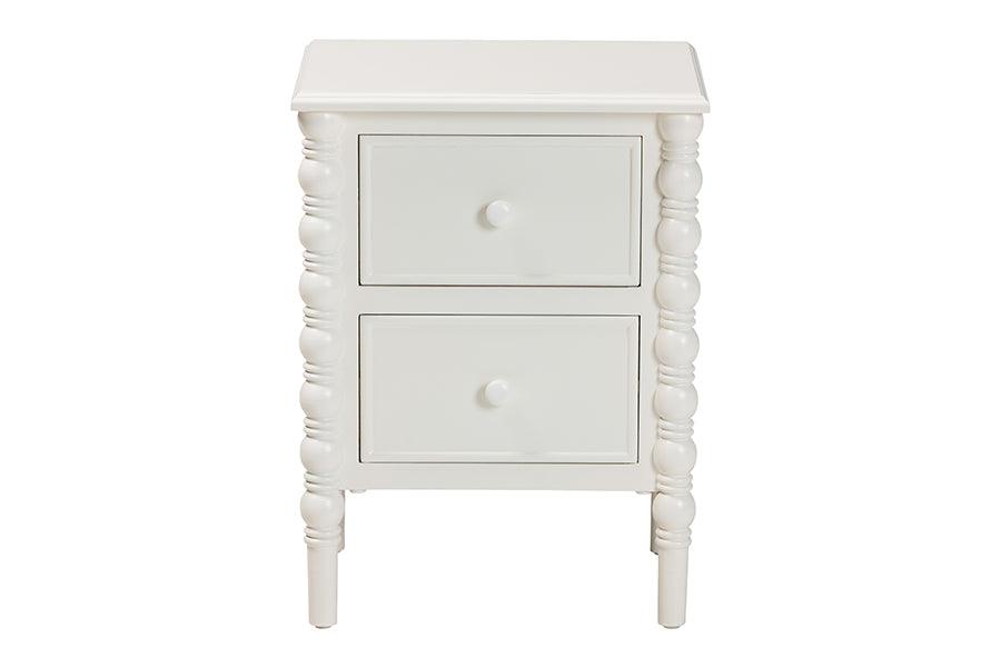 Baxton Studio Malinda Classic White Wood 2-Drawer End Table with Spindle Legs FredCo