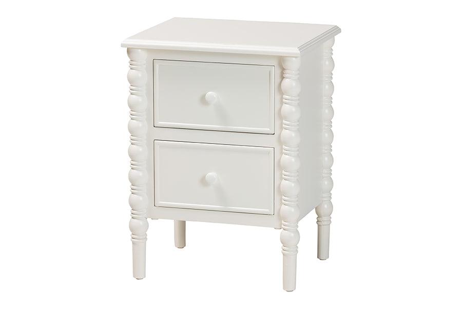 Baxton Studio Malinda Classic White Wood 2-Drawer End Table with Spindle Legs FredCo
