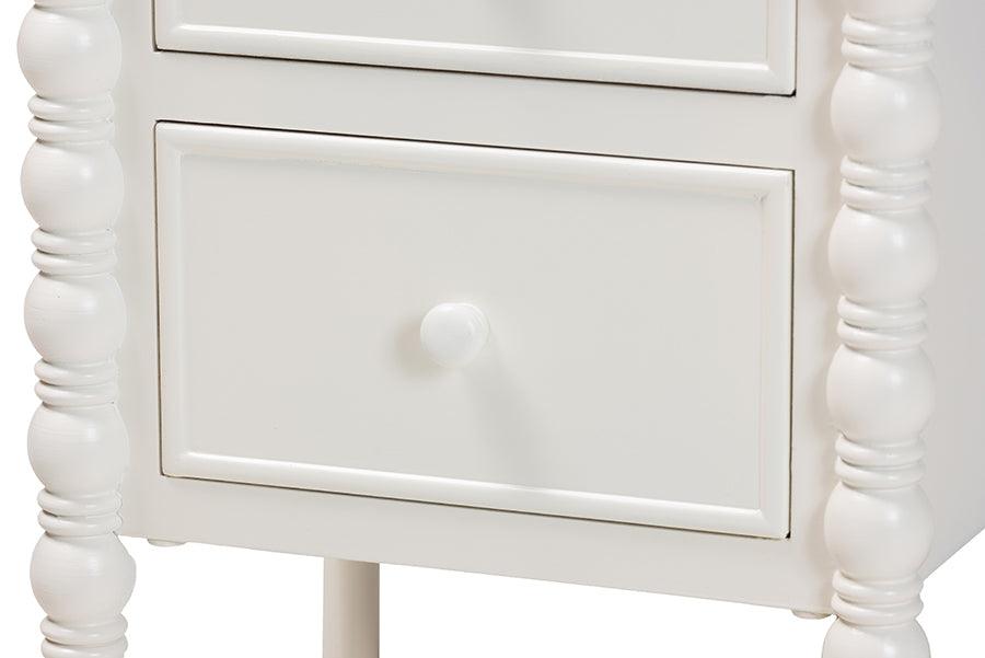 Baxton Studio Malinda Classic White Wood 2-Drawer End Table with Spindle Legs FredCo