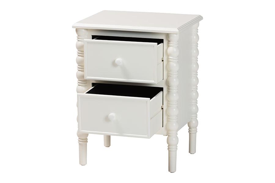 Baxton Studio Malinda Classic White Wood 2-Drawer End Table with Spindle Legs FredCo