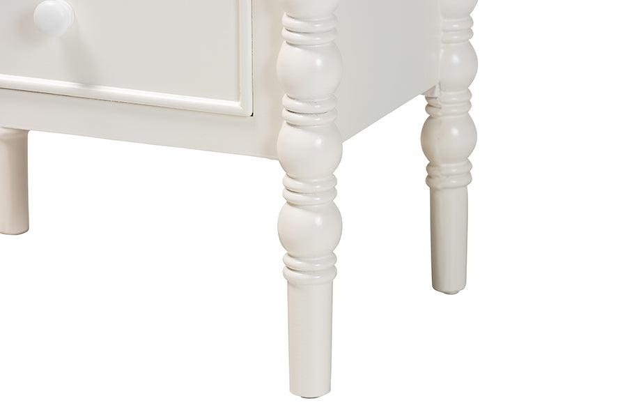 Baxton Studio Malinda Classic White Wood 3-Drawer End Table with Spindle Legs FredCo