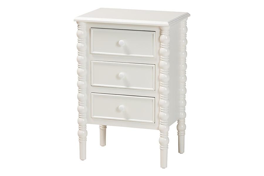 Baxton Studio Malinda Classic White Wood 3-Drawer End Table with Spindle Legs FredCo