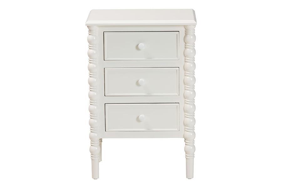 Baxton Studio Malinda Classic White Wood 3-Drawer End Table with Spindle Legs FredCo