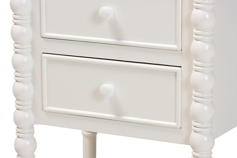 Baxton Studio Malinda Classic White Wood 3-Drawer End Table with Spindle Legs FredCo