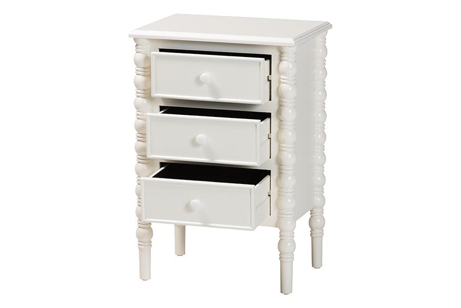 Baxton Studio Malinda Classic White Wood 3-Drawer End Table with Spindle Legs FredCo