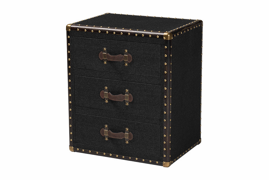 Baxton Studio Mallison Vintage Black Canvas 3-Drawer End Table FredCo