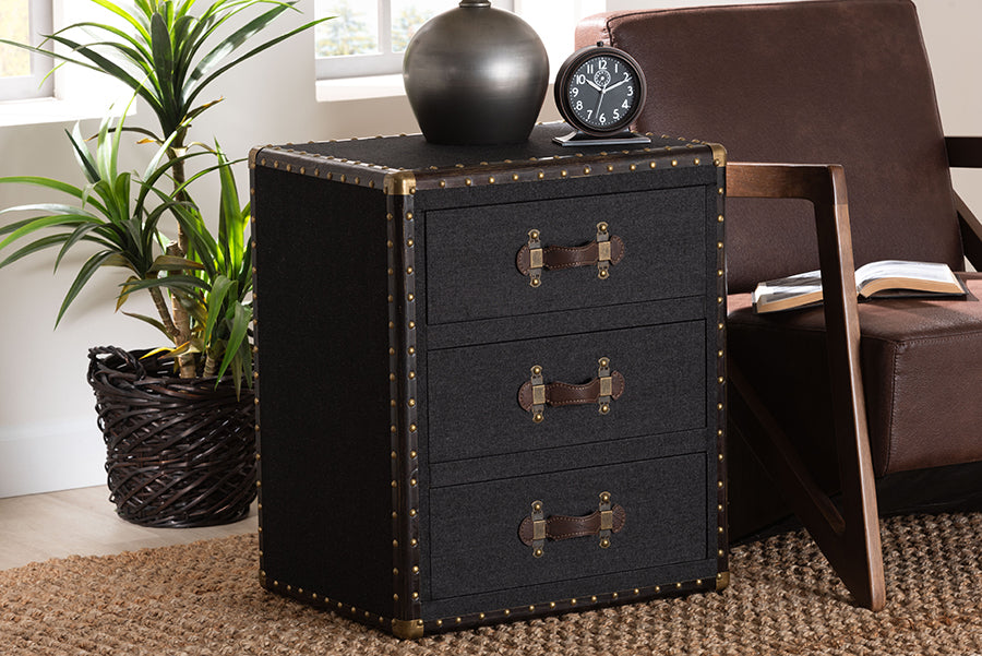 Baxton Studio Mallison Vintage Black Canvas 3-Drawer End Table FredCo