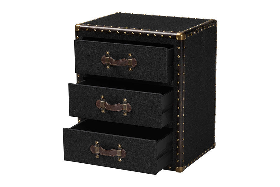 Baxton Studio Mallison Vintage Black Canvas 3-Drawer End Table FredCo
