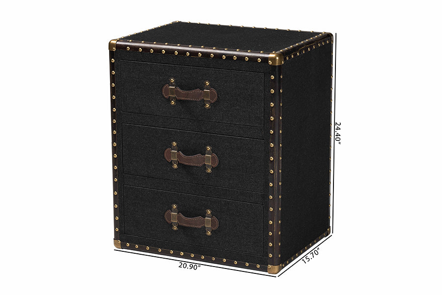 Baxton Studio Mallison Vintage Black Canvas 3-Drawer End Table FredCo