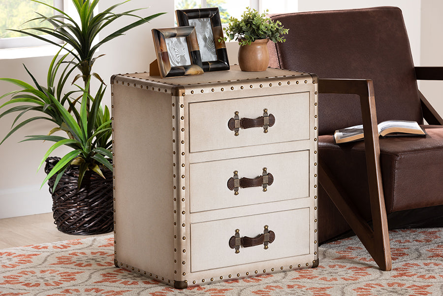 Baxton Studio Mallison Vintage White Canvas 3-Drawer End Table FredCo