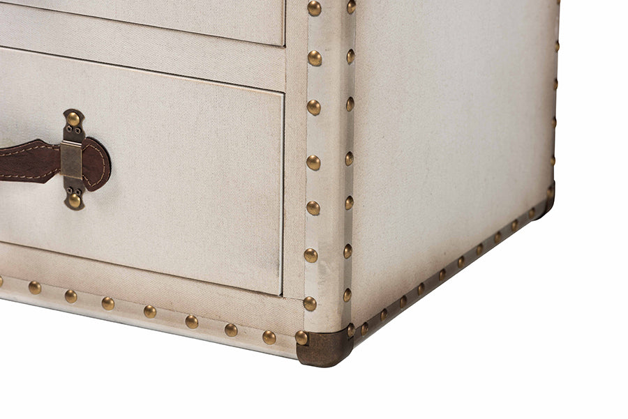 Baxton Studio Mallison Vintage White Canvas 3-Drawer End Table FredCo