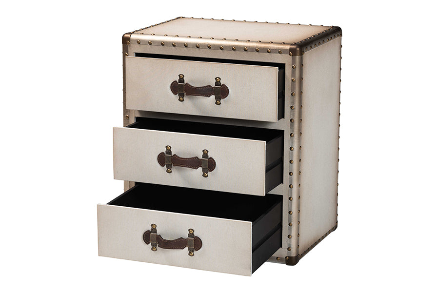Baxton Studio Mallison Vintage White Canvas 3-Drawer End Table FredCo