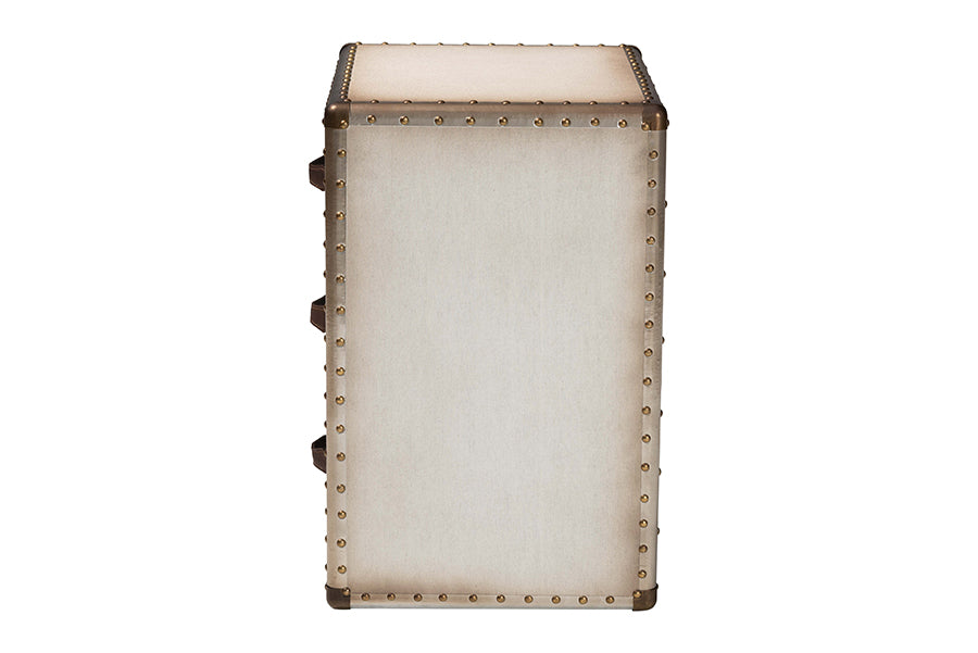 Baxton Studio Mallison Vintage White Canvas 3-Drawer End Table FredCo