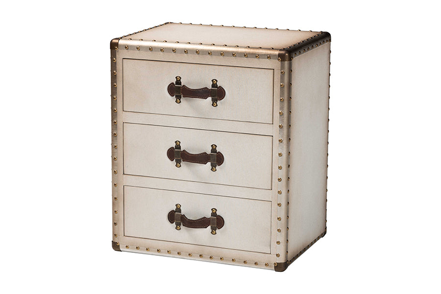 Baxton Studio Mallison Vintage White Canvas 3-Drawer End Table FredCo