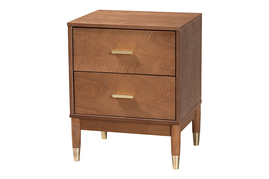 Baxton Studio Mandolin Mid-Century Ash Walnut Wood 2-Drawer Nightstand FredCo
