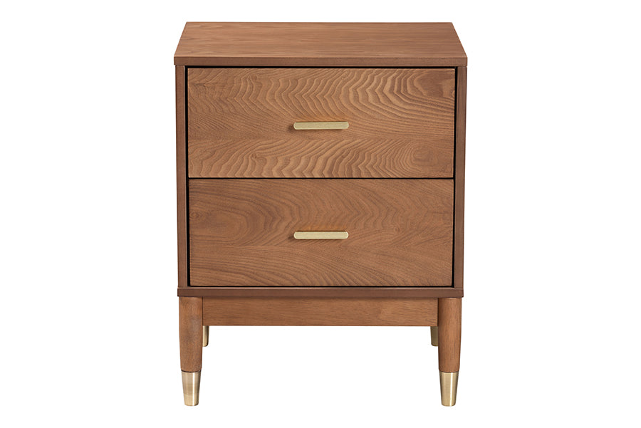 Baxton Studio Mandolin Mid-Century Ash Walnut Wood 2-Drawer Nightstand FredCo
