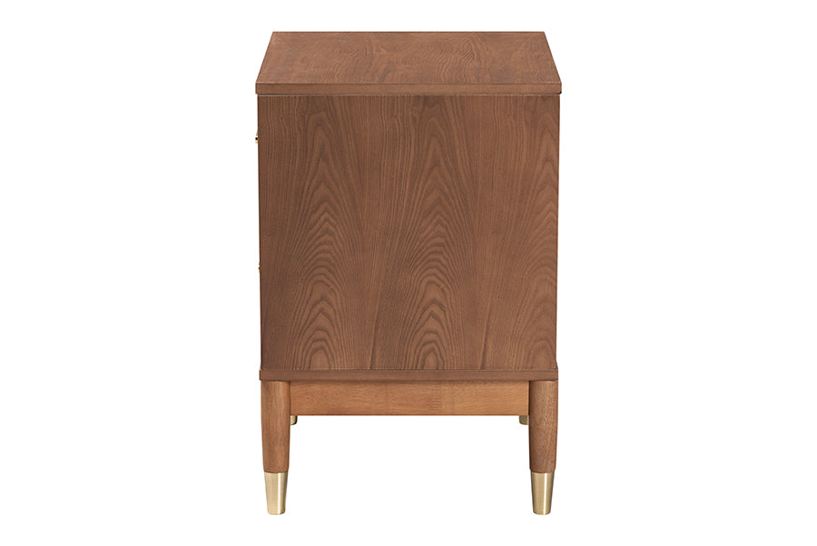 Baxton Studio Mandolin Mid-Century Ash Walnut Wood 2-Drawer Nightstand FredCo