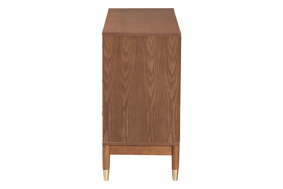 Baxton Studio Mandolin Mid-Century Ash Walnut Wood 6-Drawer Dresser FredCo