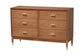 Baxton Studio Mandolin Mid-Century Ash Walnut Wood 6-Drawer Dresser FredCo