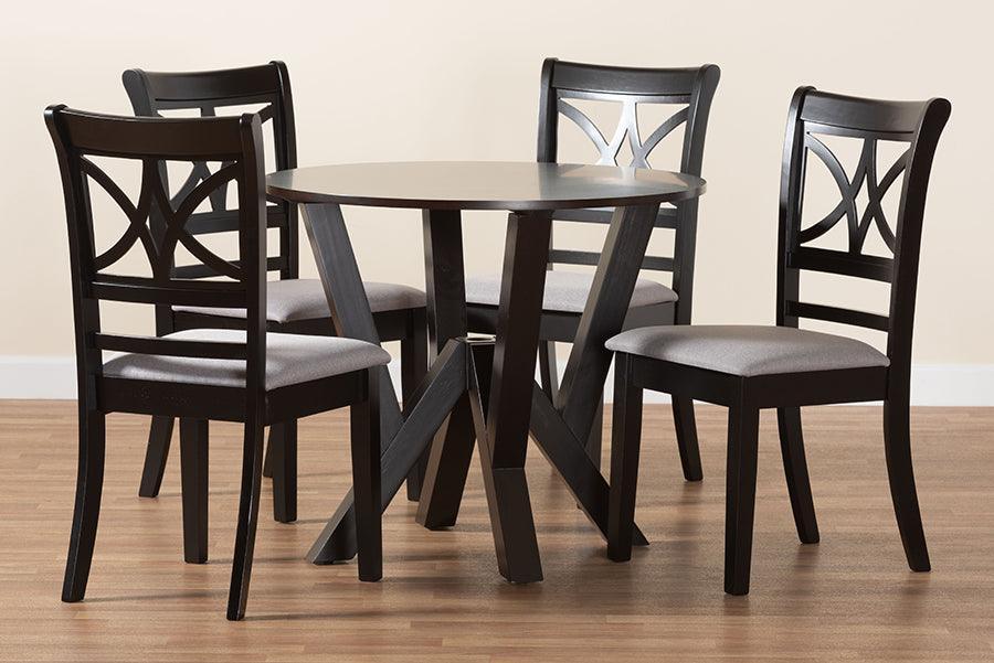 Baxton Studio Mari Modern Grey Fabric and Dark Brown Finished Wood 5-Piece Dining Set FredCo