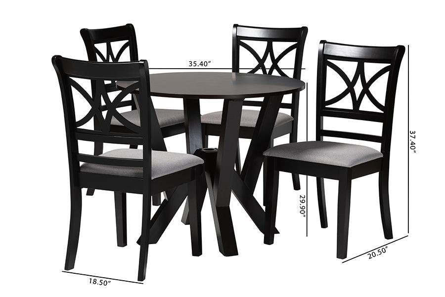 Baxton Studio Mari Modern Grey Fabric and Dark Brown Finished Wood 5-Piece Dining Set FredCo
