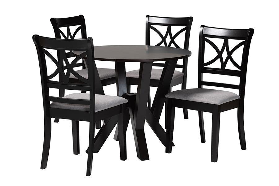 Baxton Studio Mari Modern Grey Fabric and Dark Brown Finished Wood 5-Piece Dining Set FredCo