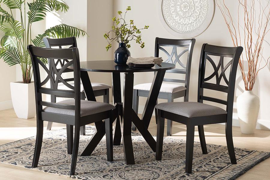 Baxton Studio Mari Modern Grey Fabric and Dark Brown Finished Wood 5-Piece Dining Set FredCo